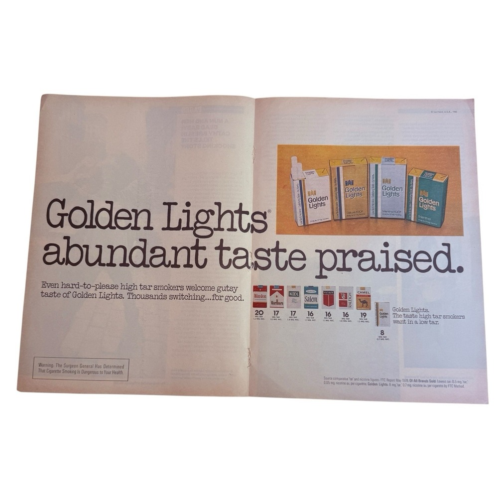 Golden Lights Cigarettes 1980 Magazine Print Ad 2 Page Advertisement‎ People Mag